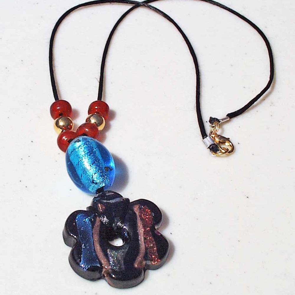 DICHROIC GLASS PENDANT NECKLACE, HANDMADE IN CANADA, FLOWER SHAPE, 20 INCHES